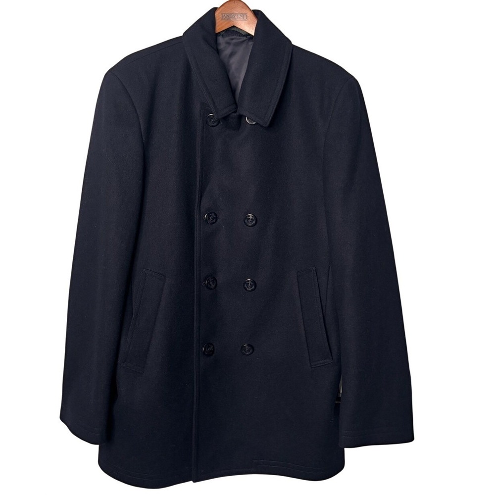 Polo Ralph Lauren Melton Peacoat Mens M Black Wool Blend Double Breasted Lined